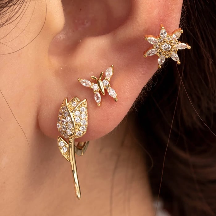 1 Stück Simple Series Klassische Blume Kupfer Kein Beschichtungsmaterial Zirkon Damen Ohrstecker h5Bild2
